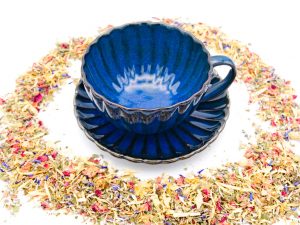 Tasse geriffelt mit Unterteller - blau